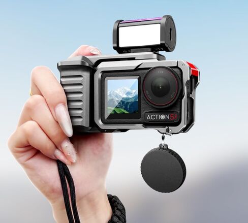مجموعة حامل قبضة الكاميرا ، مجموعة قفص الكاميرا ل DJI Action 5 Pro/Action 4/Action 3 ، مادة سبيكة الألومنيوم مع زر الغالق ، الحبل in Saudi Arabia