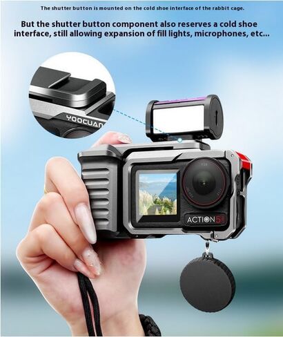 مجموعة حامل قبضة الكاميرا ، مجموعة قفص الكاميرا ل DJI Action 5 Pro/Action 4/Action 3 ، مادة سبيكة الألومنيوم مع زر الغالق ، الحبل in Saudi Arabia