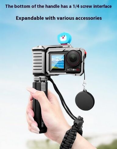 مجموعة حامل قبضة الكاميرا ، مجموعة قفص الكاميرا ل DJI Action 5 Pro/Action 4/Action 3 ، مادة سبيكة الألومنيوم مع زر الغالق ، الحبل in Saudi Arabia