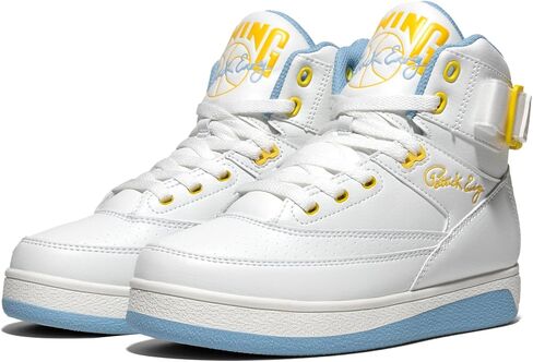 Ewing Patrick Athletics Women 33 Hi Orion Sneakers - White/Sky Blue/Yellow ، تصميم ريترو مبدع ، أعلى نباتي in Kuwait