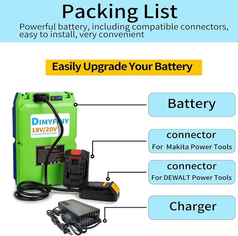 20v 15ah/20ah/30ah/40ah بطارية الليثيوم لأدوات الطاقة DeWalt & Makita ، مع الشاحن ، حماية BMS ، متوافقة مع DCB200 DCB201 DCW203 DCB207 DCB206 ، بطارية بديلة طويلة الأمد سعة طويلة السعة in Kuwait