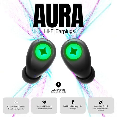 Aura LED Concert Earplugs – Quartz HiFi Filters for EDM Festivals – Rechargeable, Beat Sync Lights, Noise-Reducing, Stylish Ear Protection for Raves, DJs, Musicians & Live Shows in Saudi Arabia