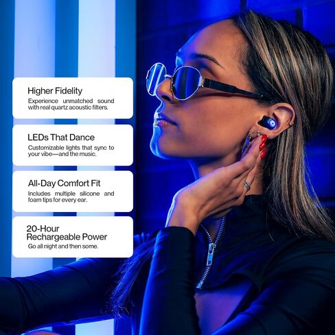 Aura LED Concert Earplugs – Quartz HiFi Filters for EDM Festivals – Rechargeable, Beat Sync Lights, Noise-Reducing, Stylish Ear Protection for Raves, DJs, Musicians & Live Shows in Saudi Arabia