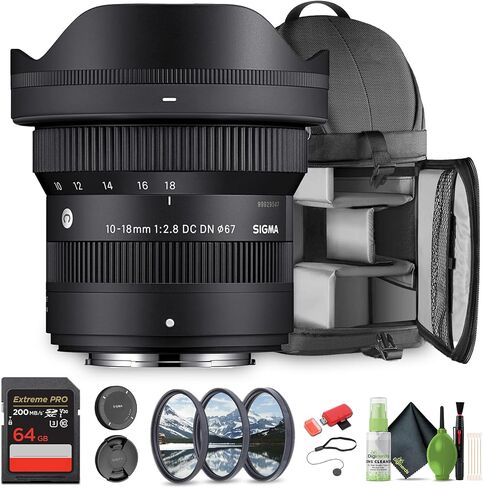 Sigma 10-18mm f/2.8 DC DN Contemporary Fujifilm X (207975) حزمة. عدسة مضغوطة وخفيفة الوزن ومثالية للصور الاحترافية وحفلات الزفاف الداخلية/في الهواء الطلق والسفر واستخدام الصور + الملحقات in Kuwait
