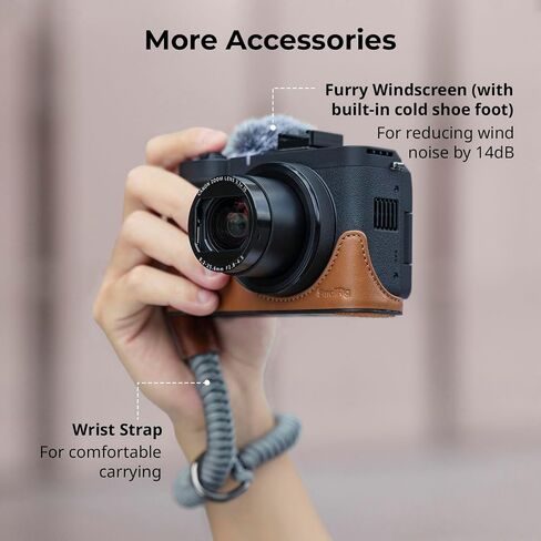 SMALLRIG PowerShot V1 Leather Case Kit for Canon, Including Half Leather Crate, Flip Case Cover, Wrist Strap & Furry Windscreen, Portable and Protecting (Black) -5386 in Saudi Arabia