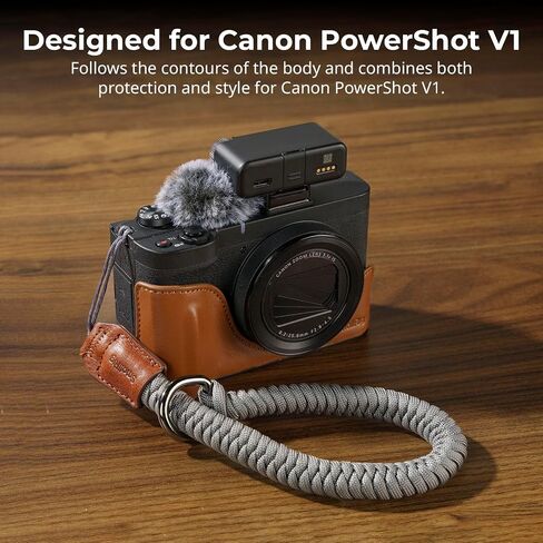 SMALLRIG PowerShot V1 Leather Case Kit for Canon, Including Half Leather Crate, Flip Case Cover, Wrist Strap & Furry Windscreen, Portable and Protecting (Black) -5386 in Saudi Arabia