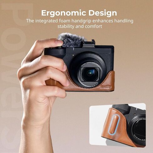 SMALLRIG PowerShot V1 Leather Case Kit for Canon, Including Half Leather Crate, Flip Case Cover, Wrist Strap & Furry Windscreen, Portable and Protecting (Black) -5386 in Saudi Arabia