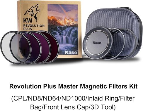 Kase 49mm Wolverine Revolution Plus Master Magnetic Filters Kit Includes CPL ND8 ND64 ND1000 Lens Cap & Filter Bag, Shockproof Tempered Optical Glass & Color Coded Rings in Saudi Arabia