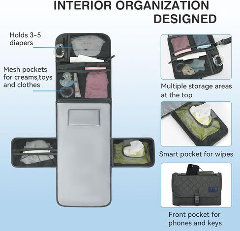 2-in-1 Diaper Changing Pad with Detachable Storage, Quilted Design, Waterproof, Travel-Friendly in Saudi Arabia