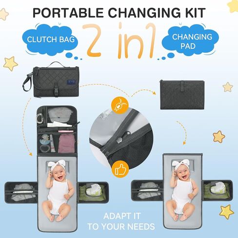 2-in-1 Diaper Changing Pad with Detachable Storage, Quilted Design, Waterproof, Travel-Friendly in Saudi Arabia
