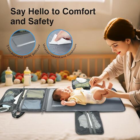 2-in-1 Diaper Changing Pad with Detachable Storage, Quilted Design, Waterproof, Travel-Friendly in Saudi Arabia