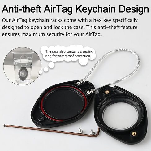متوافق مع حامل Apple AirTag مع كابل سلكي، حافظة قفل مقاومة للماء لسلسلة المفاتيح وحامل آمن لسلسلة المفاتيح وحقائب الظهر وأمتعة الحيوانات الأليفة، أسود/أسود (قطعتان) in Saudi Arabia