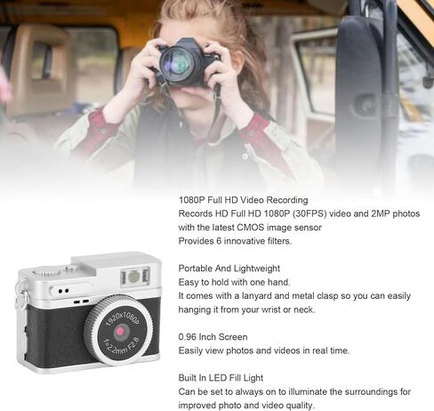 Heayzoki Mini Keychain Camera, 1080P 2MP Retro Digital Camera with 0.96in Color Screen, 32GB Memory Card, 4 Filters and LED Flash, Portable for Travel Study Recording (Black) in Saudi Arabia