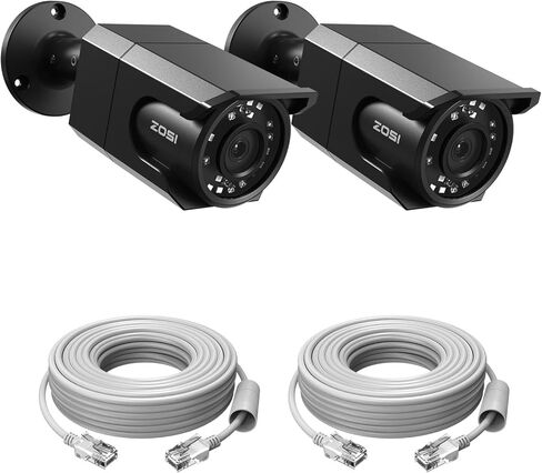 Zosi 2Pack 4K 8MP Camera Poe IP Bullet مع كابل إيثرنت 100 قدم ، مع الصوت ، اكتشاف الإنسان ، رؤية ليلية 100 قدم ، عدسة 4.0 مم ، زاوية عرض 110 درجة ، IP66 مقاومة للعوامل الجوية (اعمل فقط مع 4K PO لدينا in Kuwait