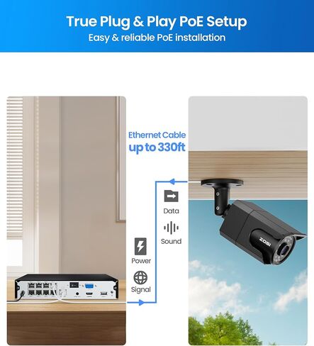 Zosi 2Pack 4K 8MP Camera Poe IP Bullet مع كابل إيثرنت 100 قدم ، مع الصوت ، اكتشاف الإنسان ، رؤية ليلية 100 قدم ، عدسة 4.0 مم ، زاوية عرض 110 درجة ، IP66 مقاومة للعوامل الجوية (اعمل فقط مع 4K PO لدينا in Kuwait
