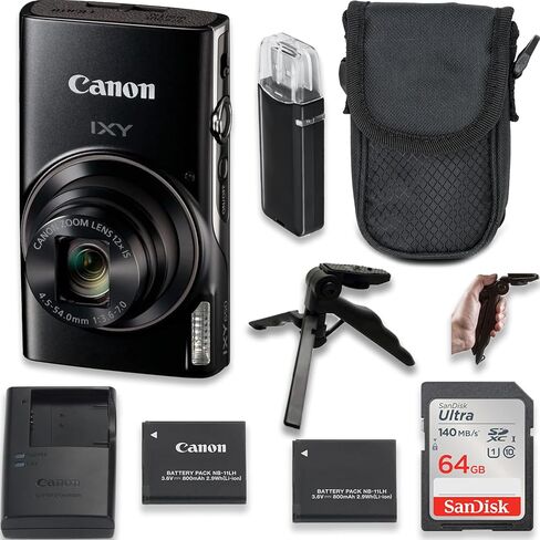 Canon Powershot IXY 650 / ELPH 360 20.2MP Point and Shoot Digital Camera (Black) w/ 6.5’’ Tripod, Extra Battery, Case and 64 GB Memory (Renewed) in Saudi Arabia