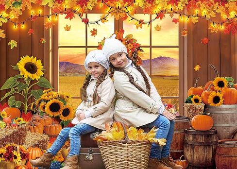 Fall Window Backdrop for Photography Autumn Pumpkin Maple Leaf Sunflower Background for Autumn Birthday Baby Shower Thanksgiving Party Banner Photo Booth Props (7x5FT（210x150cm）) in Saudi Arabia