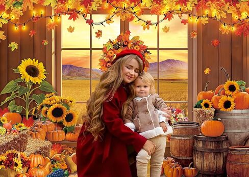 Fall Window Backdrop for Photography Autumn Pumpkin Maple Leaf Sunflower Background for Autumn Birthday Baby Shower Thanksgiving Party Banner Photo Booth Props (7x5FT（210x150cm）) in Saudi Arabia
