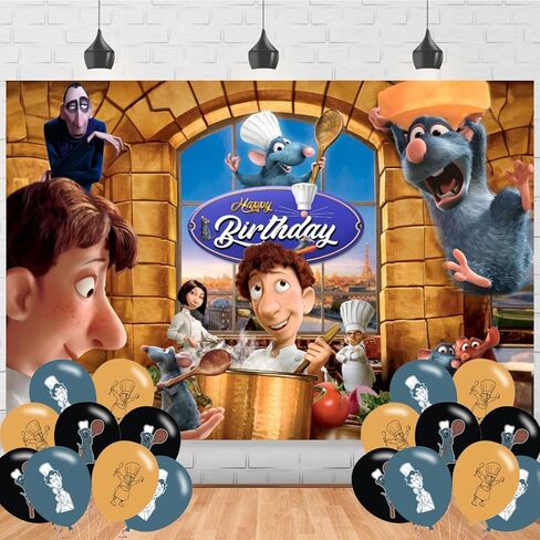 Ratat_ouille Backdrop Backdrop ، Poster Ratatouille للطهي ، زخارف حفلة عيد ميلاد لوازم الخلفية الاستوديو الدعائم in Kuwait