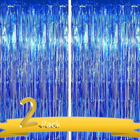 2 Pack Orange and Blue Streamers Party Decorations, 3.3ft x 6.6ft Tinsel Foil Fringe Curtains Backdrop Birthday Decorations for Dog Man Themed Blue and Orange Party Decorations in Saudi Arabia
