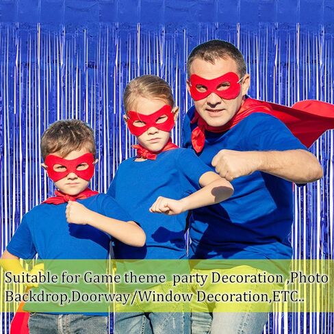 2 Pack Orange and Blue Streamers Party Decorations, 3.3ft x 6.6ft Tinsel Foil Fringe Curtains Backdrop Birthday Decorations for Dog Man Themed Blue and Orange Party Decorations in Saudi Arabia