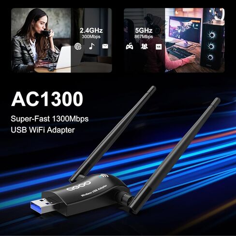 محول WiFi 6 للكمبيوتر المكتبي، AX1800 USB 3.0 WiFi Dongle ثنائي النطاق 5 جيجا هرتز/2.4 جيجا هرتز هوائيات مزدوجة 5dBi عالية الكسب 802.11ax MU-MIMO محول الشبكة اللاسلكية للكمبيوتر المحمول يدعم Windows 11/10/8/7 in Kuwait