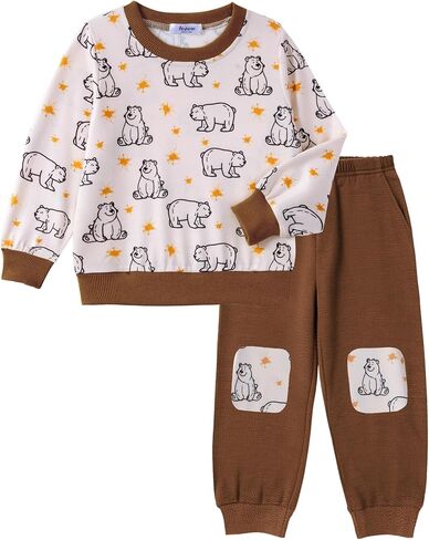 Arshiner Boys Sweatsuit Long Sleeve Print Crewneck Sweatshirt و Pant 2 قطعة مخصصة لمدة 2-9 سنوات in Saudi Arabia