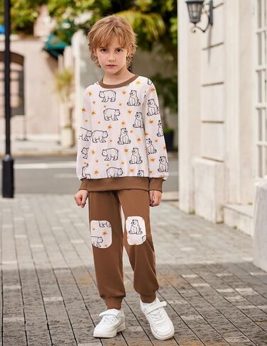 Arshiner Boys Sweatsuit Long Sleeve Print Crewneck Sweatshirt و Pant 2 قطعة مخصصة لمدة 2-9 سنوات in Saudi Arabia