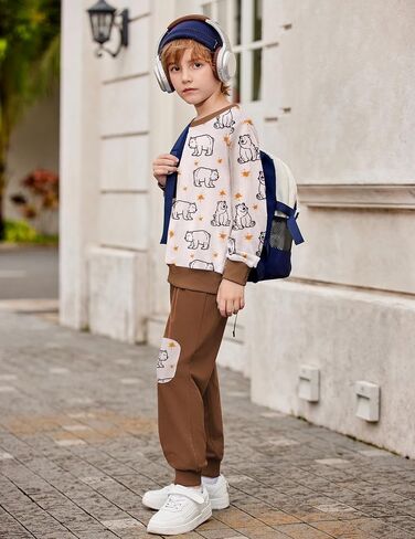 Arshiner Boys Sweatsuit Long Sleeve Print Crewneck Sweatshirt و Pant 2 قطعة مخصصة لمدة 2-9 سنوات in Saudi Arabia