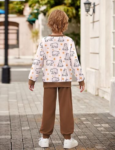 Arshiner Boys Sweatsuit Long Sleeve Print Crewneck Sweatshirt و Pant 2 قطعة مخصصة لمدة 2-9 سنوات in Saudi Arabia