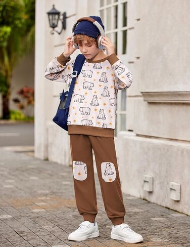 Arshiner Boys Sweatsuit Long Sleeve Print Crewneck Sweatshirt و Pant 2 قطعة مخصصة لمدة 2-9 سنوات in Saudi Arabia