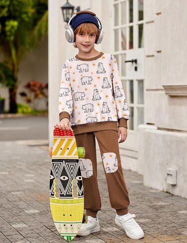 Arshiner Boys Sweatsuit Long Sleeve Print Crewneck Sweatshirt و Pant 2 قطعة مخصصة لمدة 2-9 سنوات in Saudi Arabia