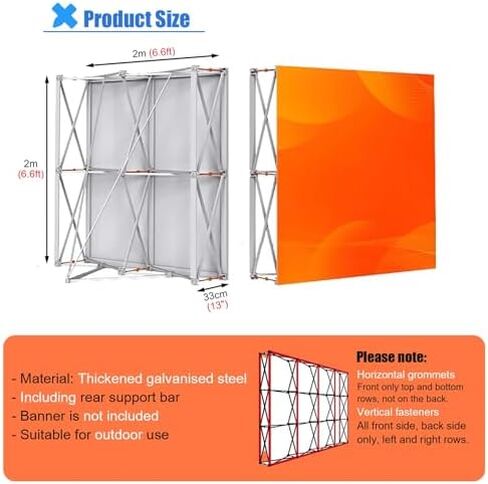 توتر النسيج عرض Backdrop Banner Stand ، إطار كشك منبثقة محمولة لمعرض المعرض التجاري ، معرض معرض المقصور من الورق المقاومة للاستخدام (3x2m (9.8x6.6ft)) in Kuwait