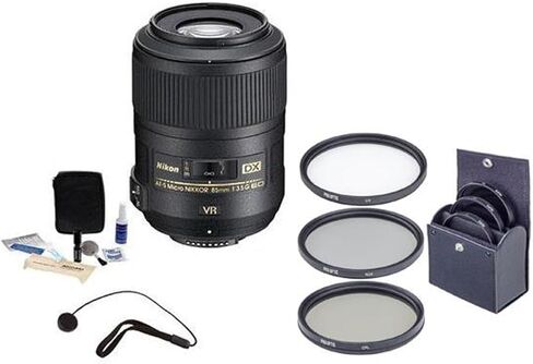 Nikon 85mm F/3.5g AF-S DX Micro Nikkor ED (VR-II) عدسة-حزمة مع مجموعة مرشحات 52 مم مؤيدية ، Lenscap مقود ، طقم تنظيف العدسات الاحترافية in Kuwait