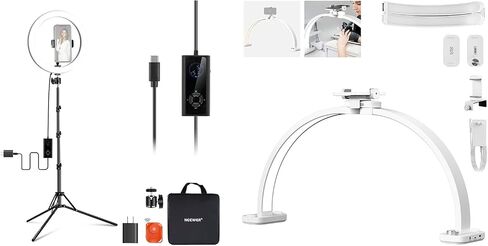 NEEWER 12" 24W High Power LED Ring Light & Basics HM01-D 29" Arc Lamp, Ringlight with 71" Tripod Stand Phone Holder Compatible with iPhone, Video Recording Makeup Selfie Studio Streaming Lighting in Saudi Arabia
