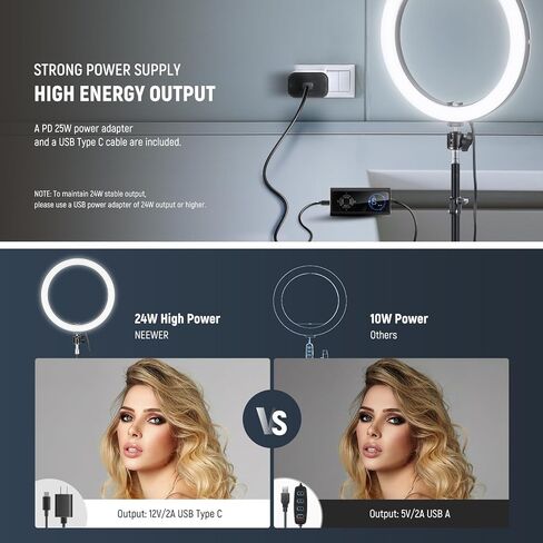 NEEWER 12" 24W High Power LED Ring Light & Basics HM01-D 29" Arc Lamp, Ringlight with 71" Tripod Stand Phone Holder Compatible with iPhone, Video Recording Makeup Selfie Studio Streaming Lighting in Saudi Arabia