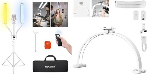 NEEWER BH40B Esthetician Light & Basics HM01-D 29" Arc Lamp, Bi Color Stepless Dimmable Tattoo Lighting Lash Lamp with Phone Holder & Bag, 2.4G/PC/MAC Control & Separate Control of 2 LED Light Heads in Saudi Arabia