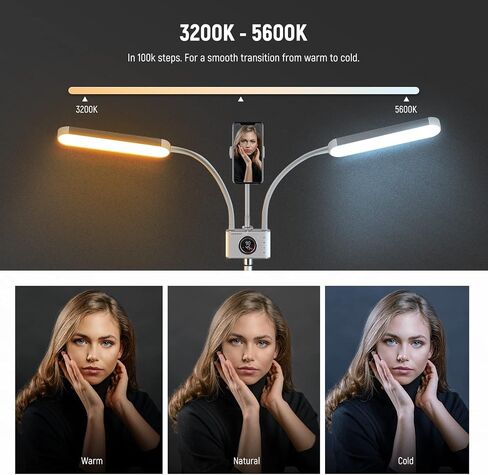 NEEWER BH40B Esthetician Light & Basics HM01-D 29" Arc Lamp, Bi Color Stepless Dimmable Tattoo Lighting Lash Lamp with Phone Holder & Bag, 2.4G/PC/MAC Control & Separate Control of 2 LED Light Heads in Saudi Arabia