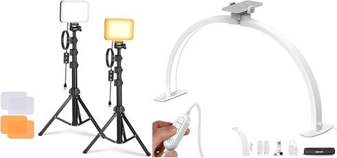 NEEWER Basics 2 Pack BP66 LED Video Light Panel Lighting Kit & HM02-D 29" Half Moon Nail Lamp, Bi Color Dimmable Studio Lights with Tripod Stands & Filters for Video Recording Streaming Photography in Saudi Arabia