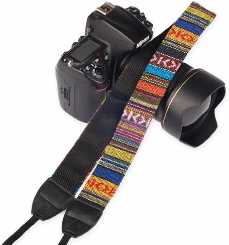 Reflex Camera Cotton Camera Neck Shoulder Strap for DSLR SLR compatible with Nikon Canon Sony | Adjustable, Comfortable Vintage Belt for Digital Cameras | Universal Fit with Leather Ends in Saudi Arabia