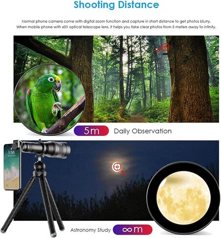 ترايبود ترايبود وحقيبة تخزين لمشاهدة الطيور // التخييم 60X تكبير التكبير أحادي الصب in Kuwait