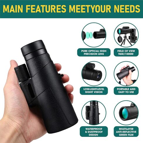 Monocular Telescope, Newest Waterproof 12 X 50 Monocular High Power Prism Monocular Scope with Smartphone Adapter Tripod for Adult Bird Watching Outdoor Travel Seeing in Saudi Arabia