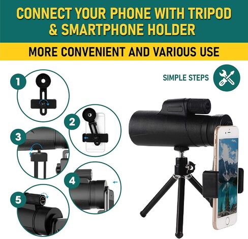 Monocular Telescope, Newest Waterproof 12 X 50 Monocular High Power Prism Monocular Scope with Smartphone Adapter Tripod for Adult Bird Watching Outdoor Travel Seeing in Saudi Arabia