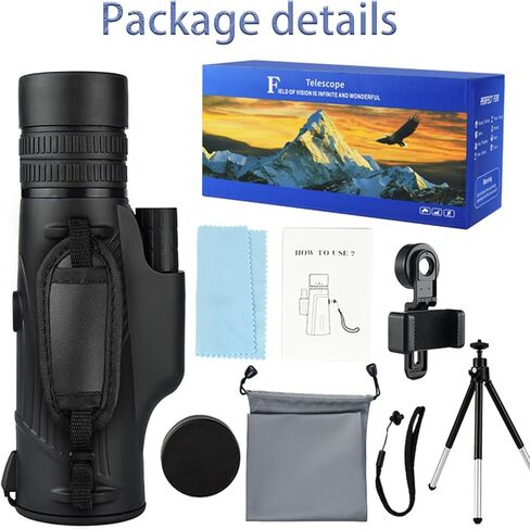 Monocular High Power Zoom Monocular Telescope with Smartphone Adapter and Metal Tripod - BAK4 Prism Monoculars with Clear Images, Suitable for Camping Trips in Saudi Arabia