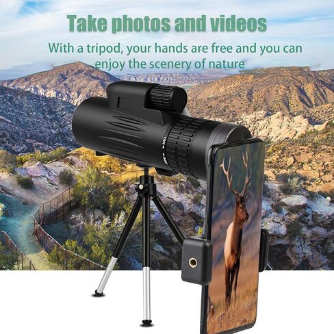 Monocular High Power Zoom Monocular Telescope with Smartphone Adapter and Metal Tripod - BAK4 Prism Monoculars with Clear Images, Suitable for Camping Trips in Saudi Arabia