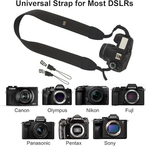 حزام الكاميرا لـ DSLR/SLR ، حزام قطن القطن الناعم والكتف مع أبازيم إطلاق سريع ، طول قابل للتعديل ، متوافق مع Canon Nikon Sony - Black in Kuwait