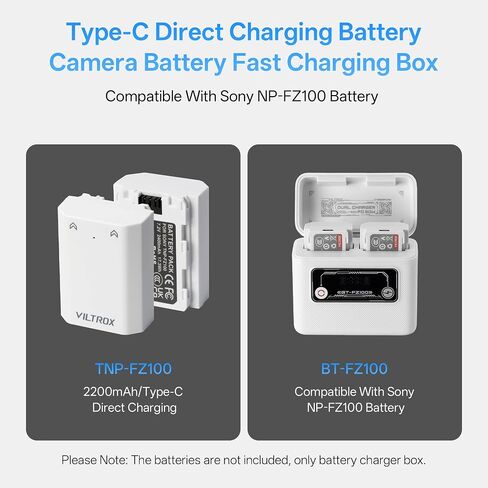 VILTROX BT-FZ100 Camera Battery Charger for Sony NP-FZ100/VILTROX TNP-FZ100 Camera Battery, 40.7Wh PD 3.0 30W Fast Dual Slot Baterry Charger Case with USB C Port, Smart Display, Magnetic Cover in Saudi Arabia