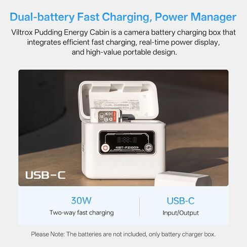 VILTROX BT-FZ100 Camera Battery Charger for Sony NP-FZ100/VILTROX TNP-FZ100 Camera Battery, 40.7Wh PD 3.0 30W Fast Dual Slot Baterry Charger Case with USB C Port, Smart Display, Magnetic Cover in Saudi Arabia