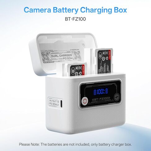 VILTROX BT-FZ100 Camera Battery Charger for Sony NP-FZ100/VILTROX TNP-FZ100 Camera Battery, 40.7Wh PD 3.0 30W Fast Dual Slot Baterry Charger Case with USB C Port, Smart Display, Magnetic Cover in Saudi Arabia