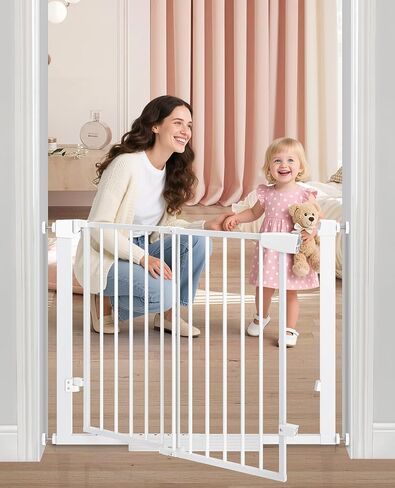 Walk Through Baby Gate for Doorways and Stairs,Large Opening,29-38" Adjustable Safety Gate with Door,Easy Install,Auto Close,Pressure Mount,No Drilling,30" Tall Dog Gate for Toddler Indoor（White） in Saudi Arabia